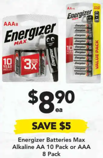Drakes Energizer Batteries Max Alkaline AA 10 Pack Or AAA offer