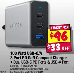 JB Hi-Fi 100 watt usb-c/a 3 port pd gan compact charger offer