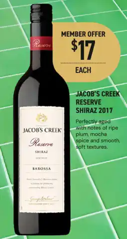 Dan Murphy's Jacob's creek reserve shiraz 2017 offer