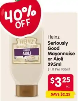 Spar Heinz seriously good mayonnaise or aioli offer