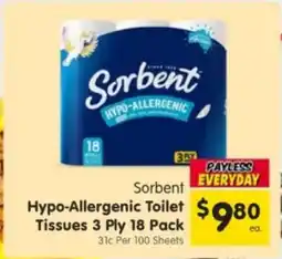 Spar Sorbent hypo-allergenic toilet tissues offer