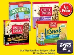 Farmer Jack's Uncle tobys muesli bars, roll ups or le snak offer