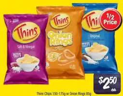 Farmer Jack's Thins chips or onion rings offer