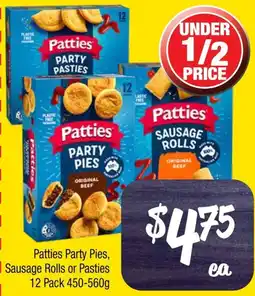 Farmer Jack's Patties party pies, sausage rolls or pasties offer