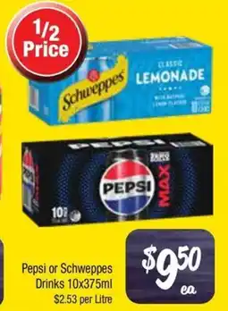 Farmer Jack's Pepsi or Schweppes Drinks offer