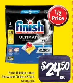 Farmer Jack's Finish ultimate lemon dishwasher tablets offer