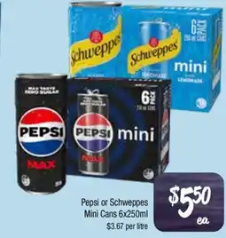 Farmer Jack's Pepsi or schweppes mini cans offer