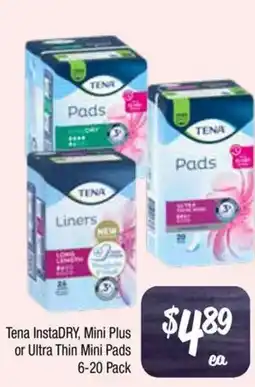 Farmer Jack's Tena instadry, mini plus or ultra thin mini pads offer