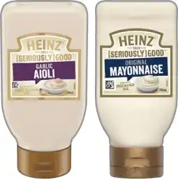 IGA Heinz Seriously Good Aioli or Mayonnaise 295mL Selected Varieties offer