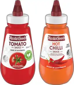 IGA MasterFoods Hot Chilli, Tomato or Barbecue Squeezy Sauce 250mL offer