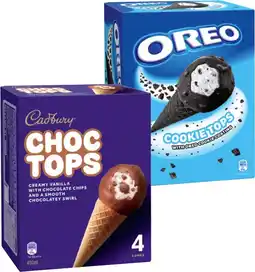 IGA Cadbury Choc Tops or Oreo Cookie Top Ice Cream Cones 4 Pack offer