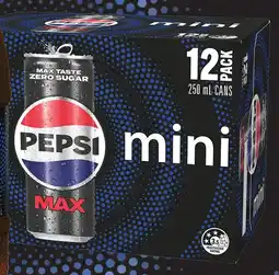IGA Pepsi Max, Solo or Schweppes Mini Can 12x250mL offer