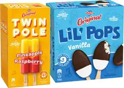 IGA Peters Original Twin Pole 8 Pack or LiL’ Pops Ice Cream 9 Pack Selected Varieties offer