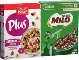 IGA Uncle Tobys Plus Cereal 410‑435g or Nestlé Milo Cereal 330‑350g Selected Varieties offer