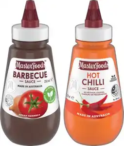 IGA MasterFoods Hot Chilli, Barbecue or Tomato Squeezy Sauce 250mL offer