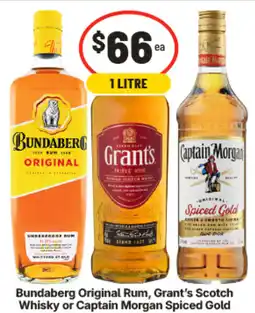 IGA Bundaberg Original Rum, Grant's Scotch Whisky or Captain Morgan Spiced Gold offer