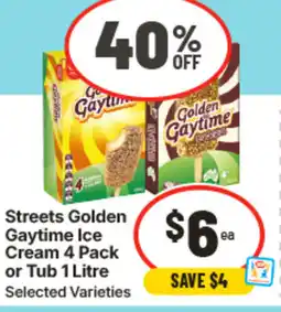 IGA Streets golden gaytime ice cream 4 pack or tub 1 litre offer