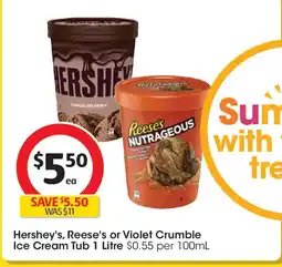 Coles Hershey's, Reese's or Violet Crumble Ice Cream Tub offer