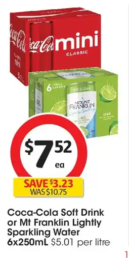 Coles Coca-Cola Soft Drink or Mt Franklin Lightly Sparkling Water offer