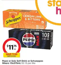 Coles Pepsi or Solo Soft Drink or Schweppes Mixers offer