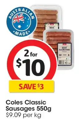 Coles Coles Classic Sausages offer