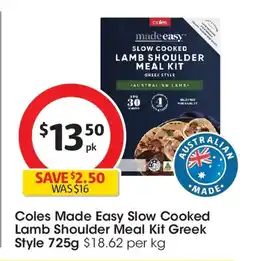 Coles Coles Made Easy Slow Cooked Lamb Shoulder Meal Kit Greek Style offer