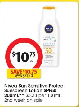 Coles Nivea Sun Sensitive Protect Sunscreen Lotion SPF50 offer