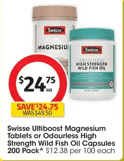 Coles Swisse ultiboost magnesium tablets or odourless high strength wild fish oil capsules offer