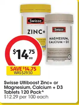 Coles Swisse Ultiboost Zinc+ or Magnesium, Calcium + D3 Tablets offer