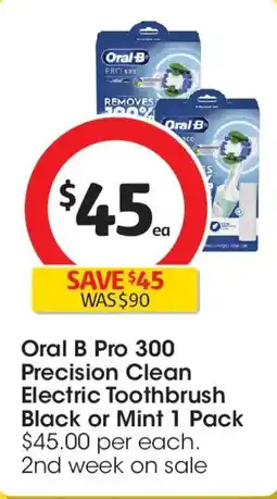 Coles Oral B Pro 300 Precision Clean Electric Toothbrush Black or Mint 1 Pack offer