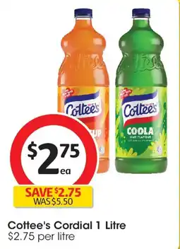 Coles Cottee's cordial coola lime offer