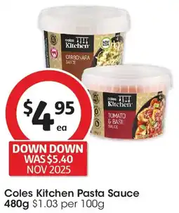 Coles Coles Kitchen Pasta Sauce Tomato Basil offer