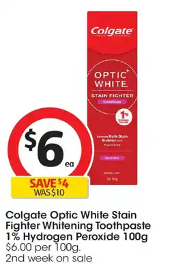 Coles Colgate optic white stain fighter enamel care teeth whitening toothpaste 1% hydrogen peroxide offer