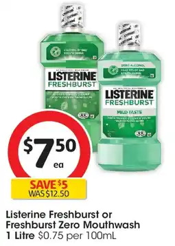 Coles Listerine freshburst zero mouthwash offer
