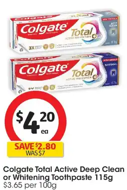 Coles Colgate total active prevention deep clean toothpaste offer