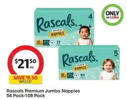 Coles Rascals Premium Nappies Size 4 (10-15kg) offer
