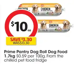 Coles Prime pantry grainfree soy free chicken with broccoli & apple dog roll dog food offer