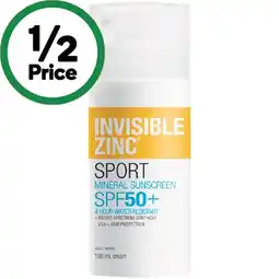Woolworths Invisible Zinc SPF 50+ Sport Mineral Sunscreen Cream offer