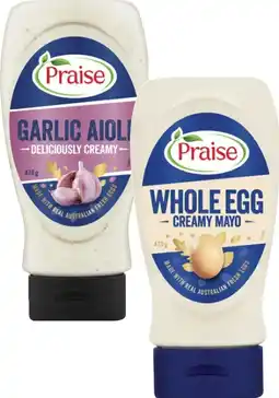 Coles Praise Squeeze Mayonnaise or Aioli 470g-500g offer