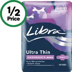 Woolworths Libra Goodnights Ultra Thin Pads Wings offer