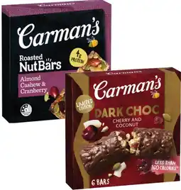 Coles Carman's Nut or Muesli Bars 160g-270g offer