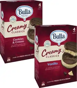 Coles Bulla Creamy Classics Ice Cream Sandwiches 448mL offer