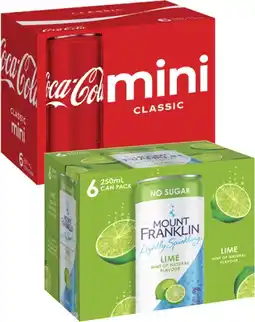 Coles Coca-Cola Soft Drink or Mt Franklin Lightly Sparkling Water 6x250mL offer