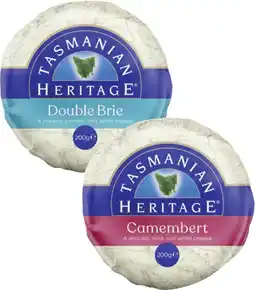 Coles Tasmanian Heritage Double Cream Brie or Camembert 200g offer