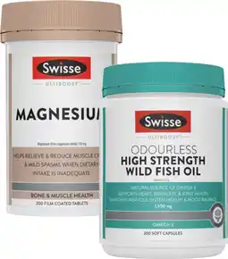 Coles Swisse Ultiboost Magnesium Tablets or Odourless High Strength Wild Fish Oil Capsules 200 Pack offer
