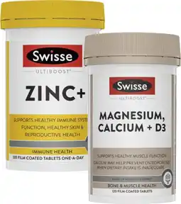 Coles Swisse Ultiboost Zinc+ or Magnesium, Calcium + D3 Tablets 120 Pack offer