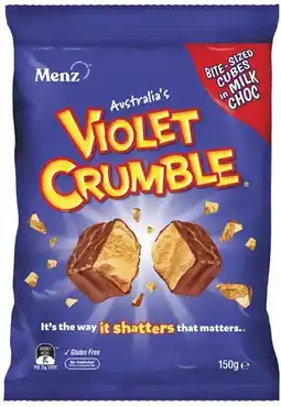 Coles Violet Crumble Choc Honeycomb Bag-150g offer