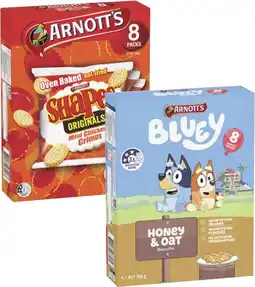 Coles Arnott's Bluey or Shapes Crackers 7 Pack-8 Pack 168g-200g offer