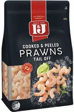 Coles I&J Cooked & Peeled Prawns Tail Off offer