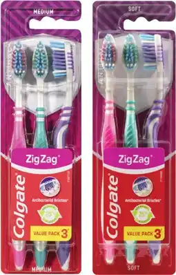Coles Colgate Zig Zag Medium or Soft Toothbrush 3 Pack offer